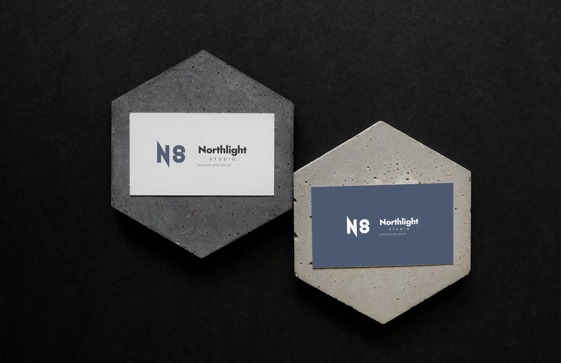 Northlight Studio logo on business cards on stone