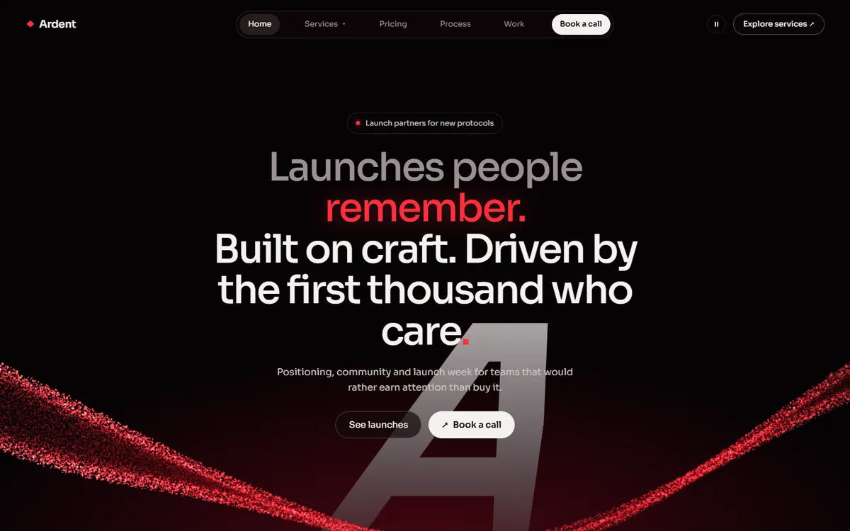 Ardent Crimson Ribbon Launch Agency website template
