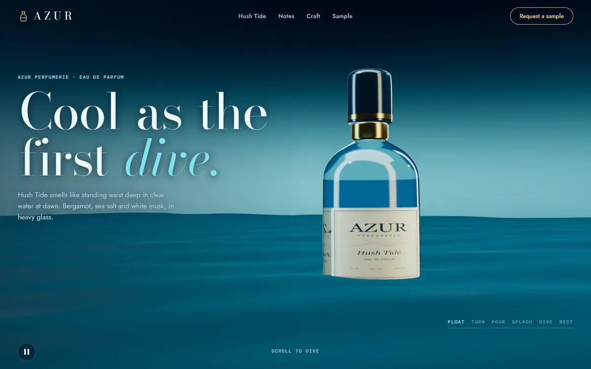 Azur Perfume Bottle That Floats, Pours and Dives website template