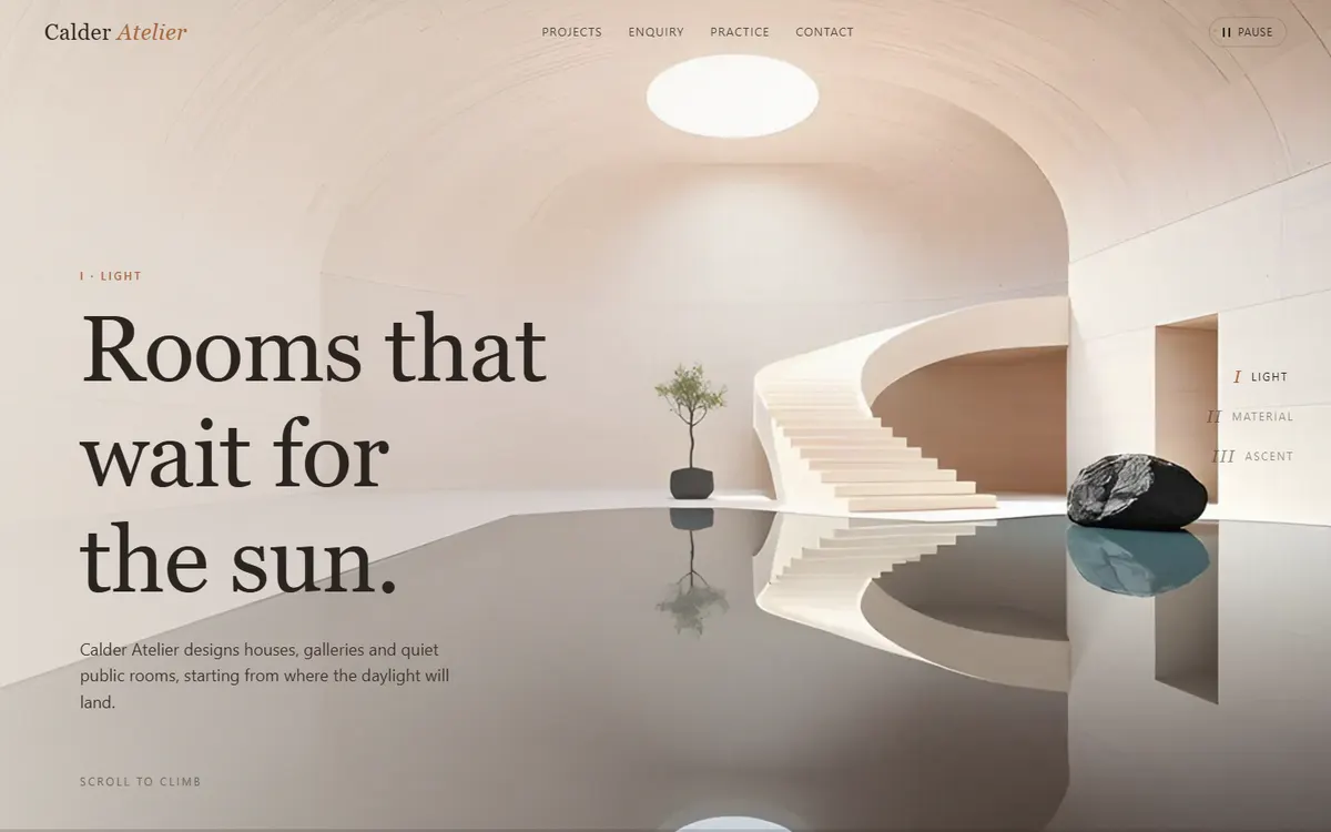 Calder Atelier Climbing a Staircase on Scroll website template