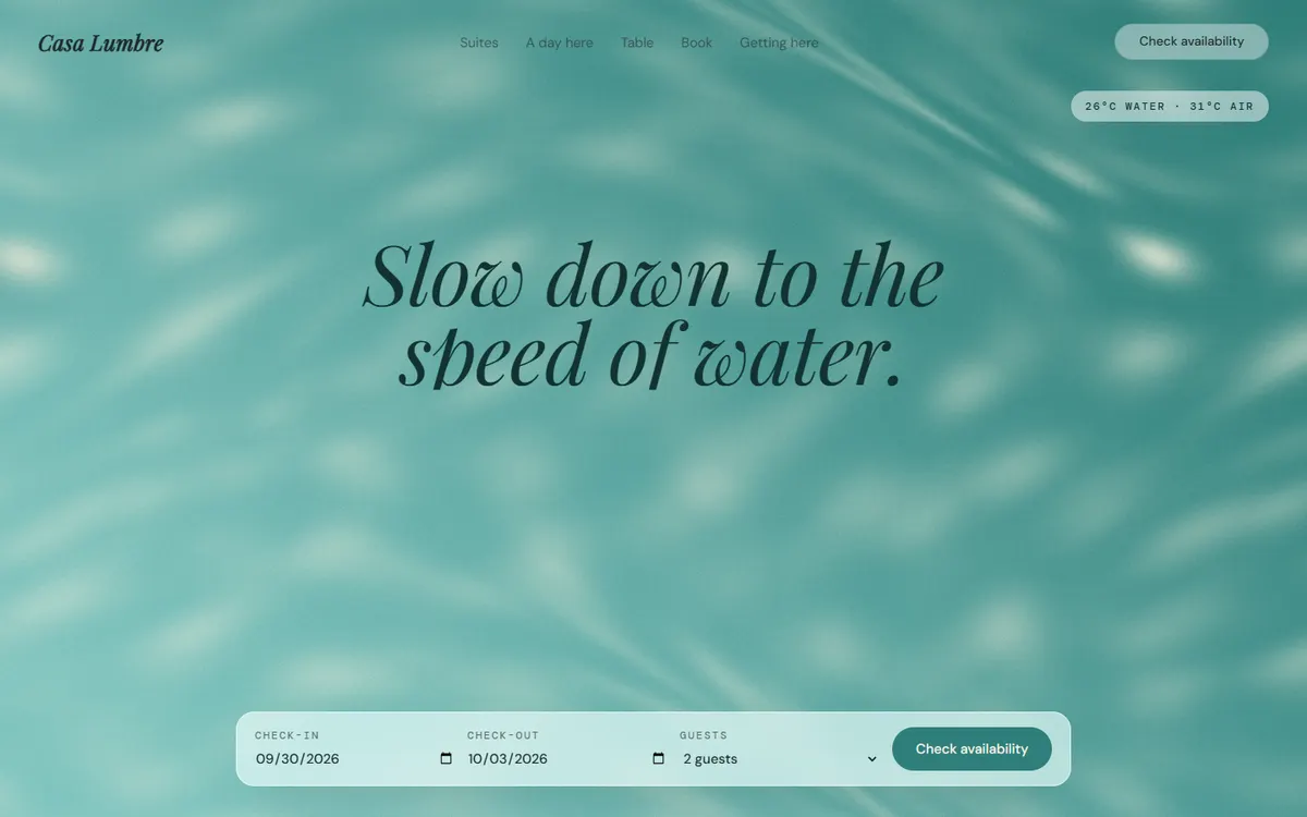 Casa Lumbre Caustic Pool Resort website template