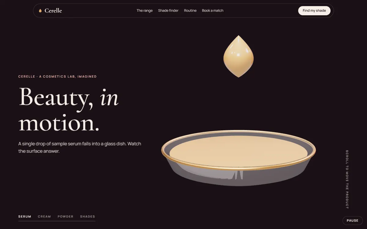 Cerelle Cosmetics That Move With the Scroll website template