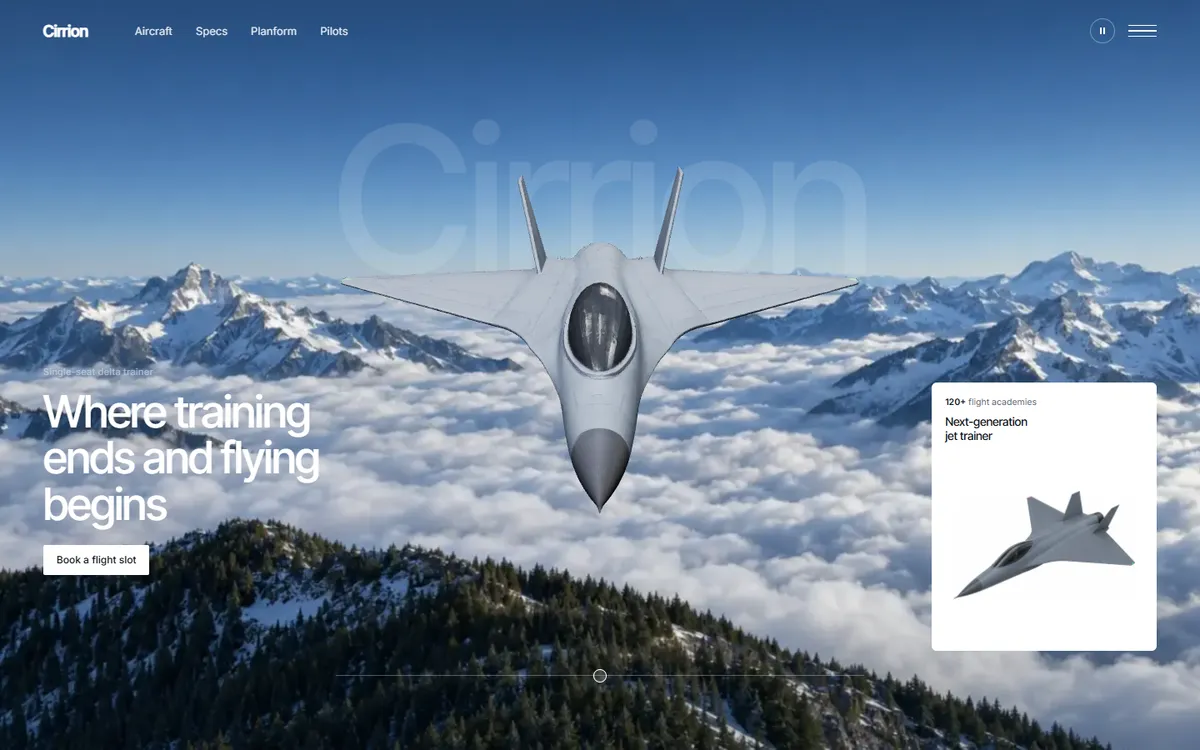 Cirrion 3D Jet Over a Sea of Clouds website template