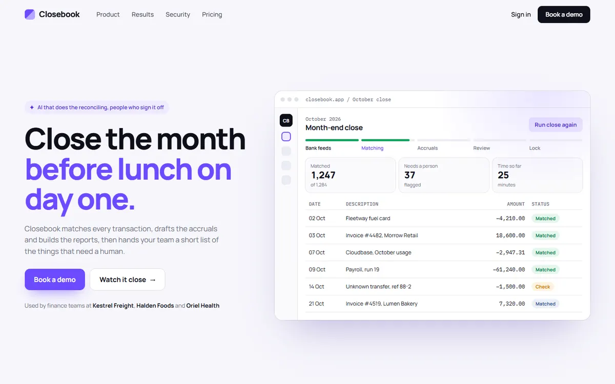 Closebook AI Month-End Close website template