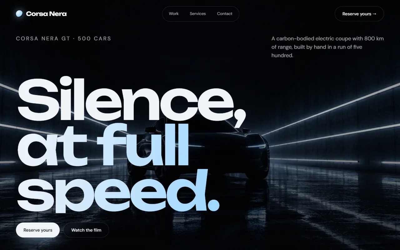 Corsa Nera Electric Coupe Launch website template