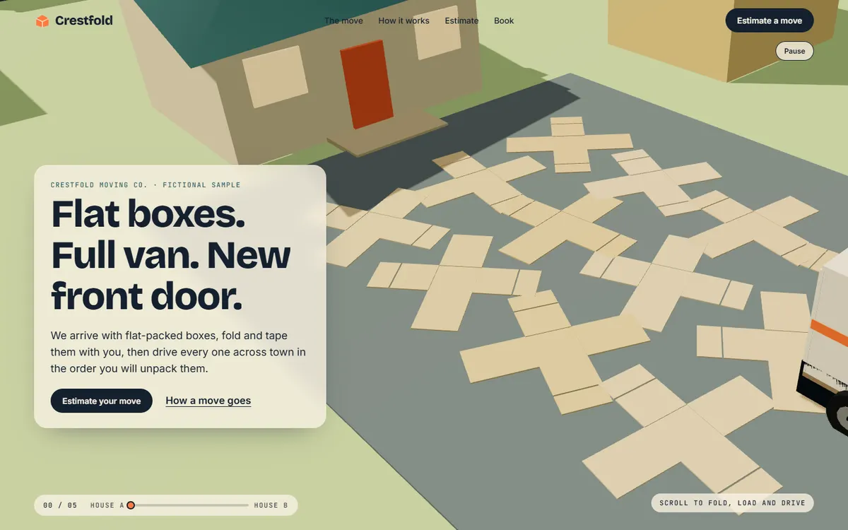 Crestfold Boxes That Fold, Load and Drive Themselves website template