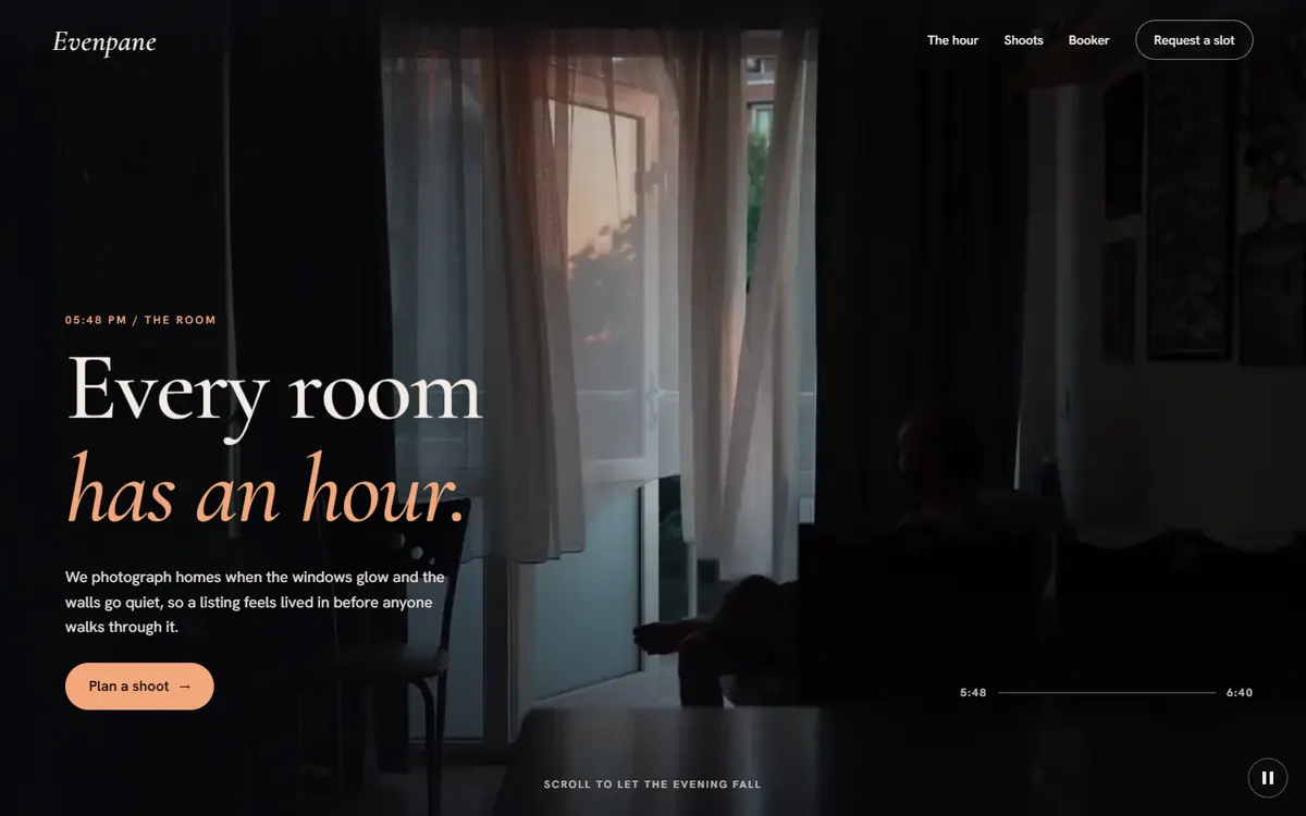 Evenpane: The Evening a House Comes Alive website template