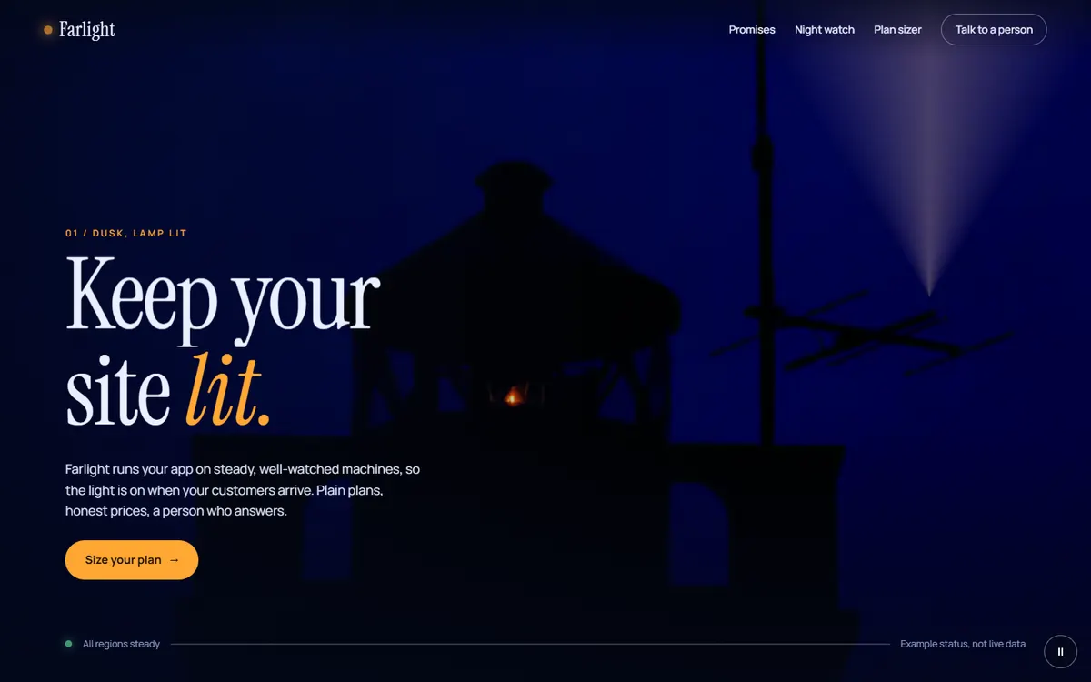 Farlight: a hosting site that stays lit all night website template