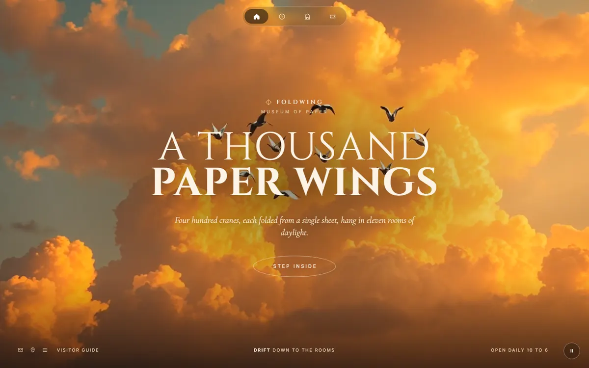 Foldwing Paper Cranes in a Golden Sky website template
