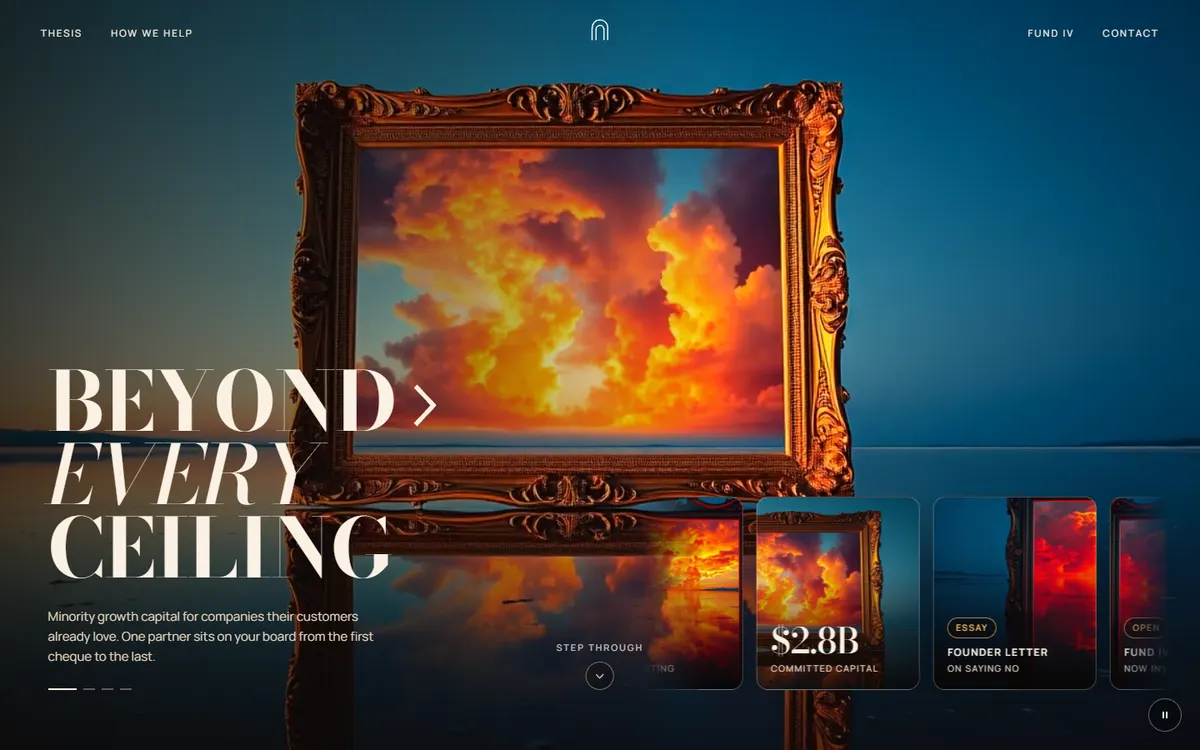 Gildmere Gilded Frame Onto a Sky on Fire website template