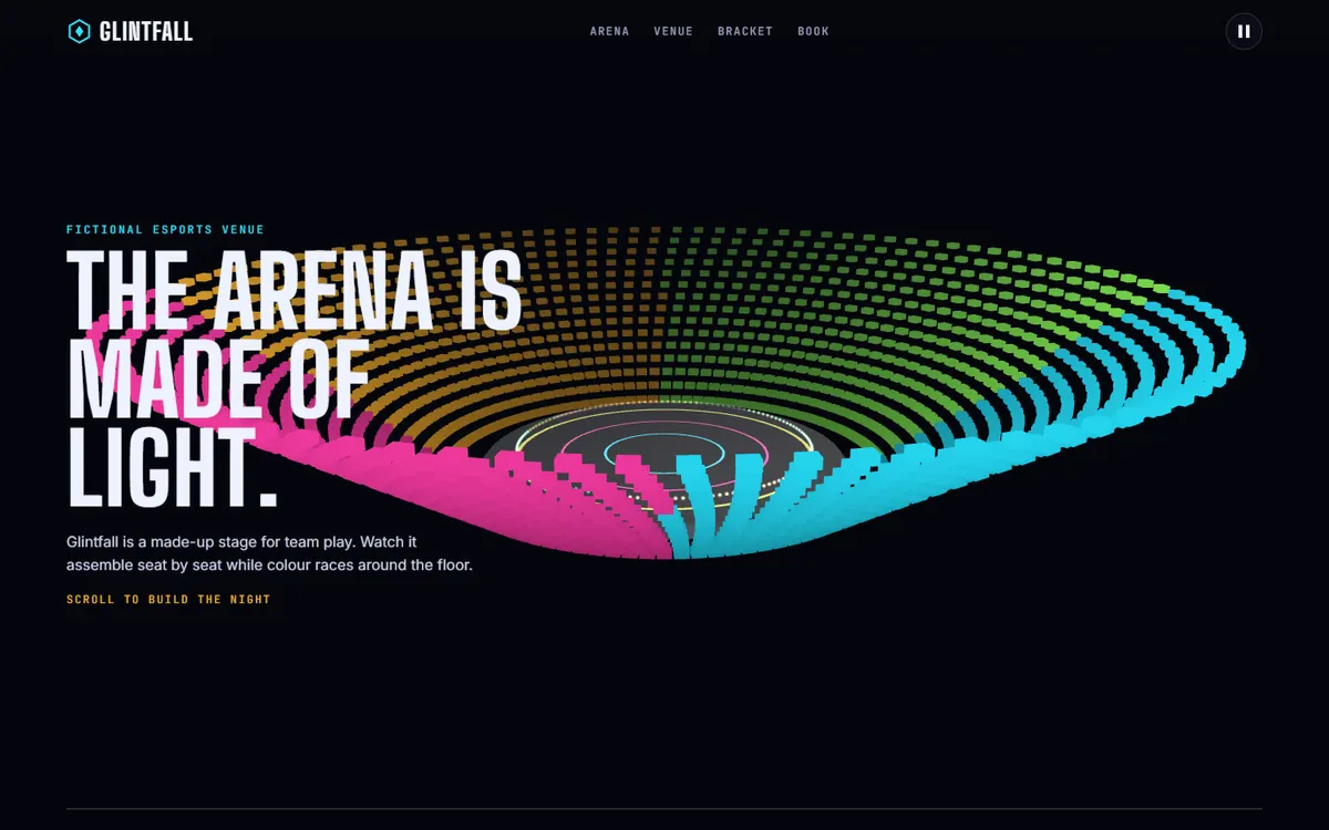 Glintfall Arena Built From Light website template