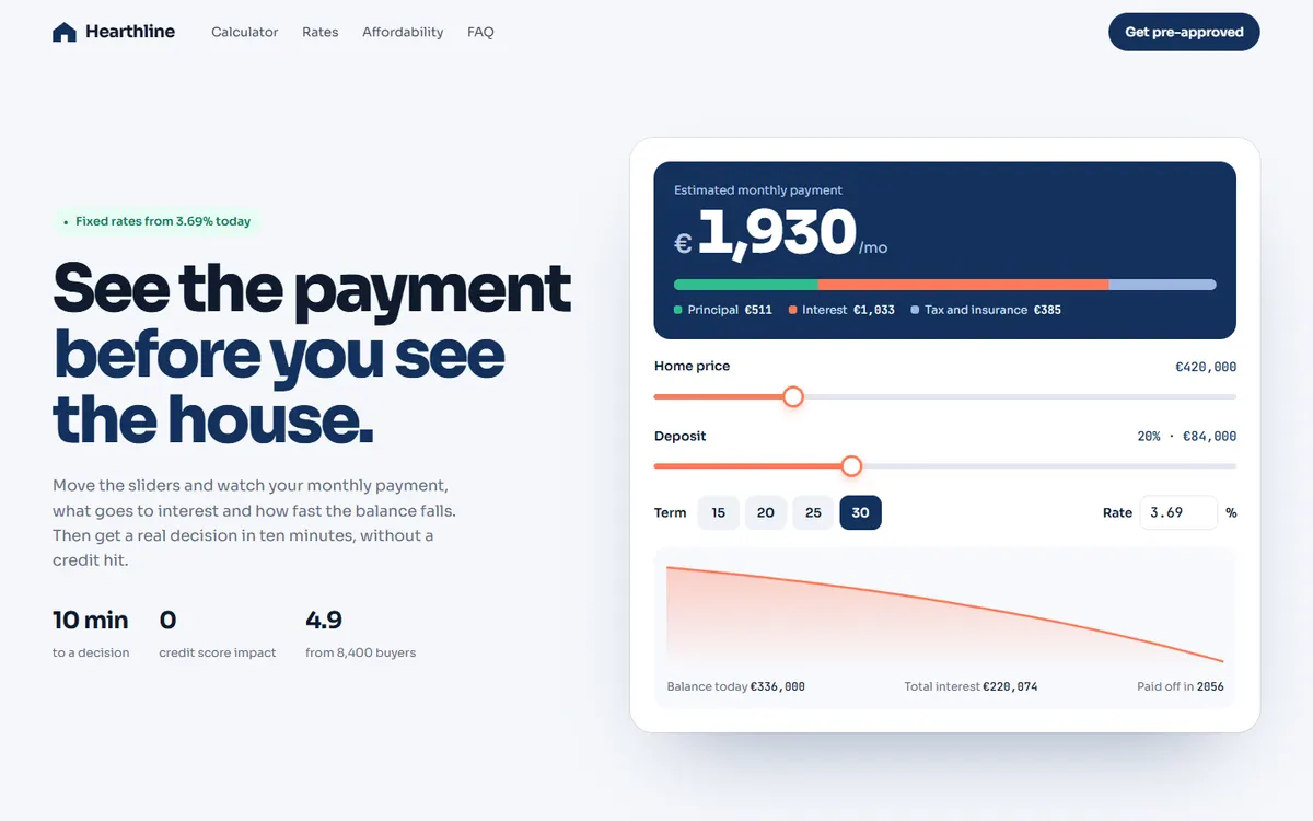 Hearthline Live Mortgage Calculator website template