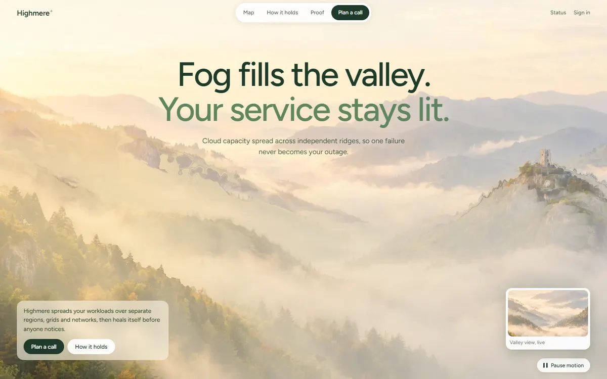 Highmere Fog Sea Flooding a Golden Valley website template