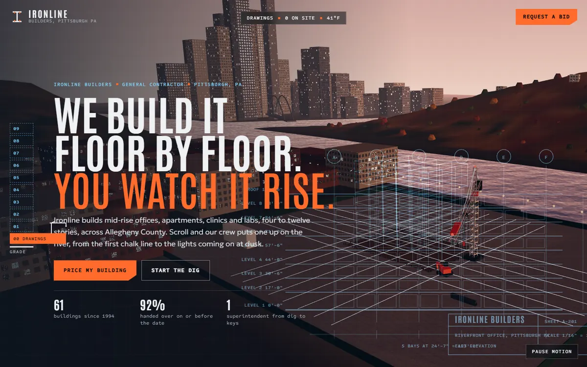 Ironline Builders: A Pittsburgh Tower That Builds Itself website template