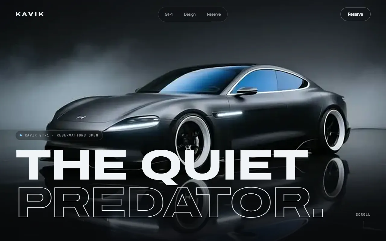 Kavik GT-1 Photoreal Scroll Film website template