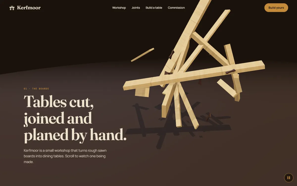 Kerfmoor Table Built From Rough Planks on Scroll website template