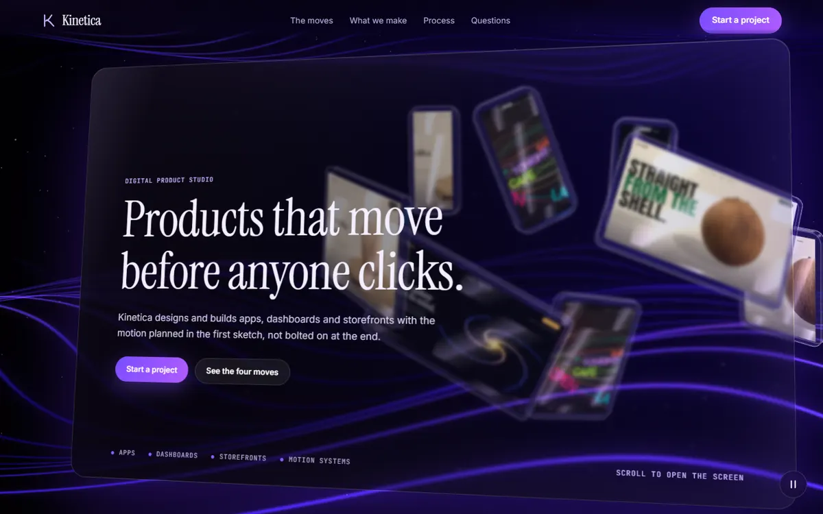 Kinetica Glass Devices That Fan Out and Turn website template