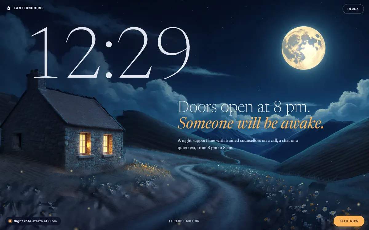 Lanternhouse Moonlit Cottage for a Night Support Line website template
