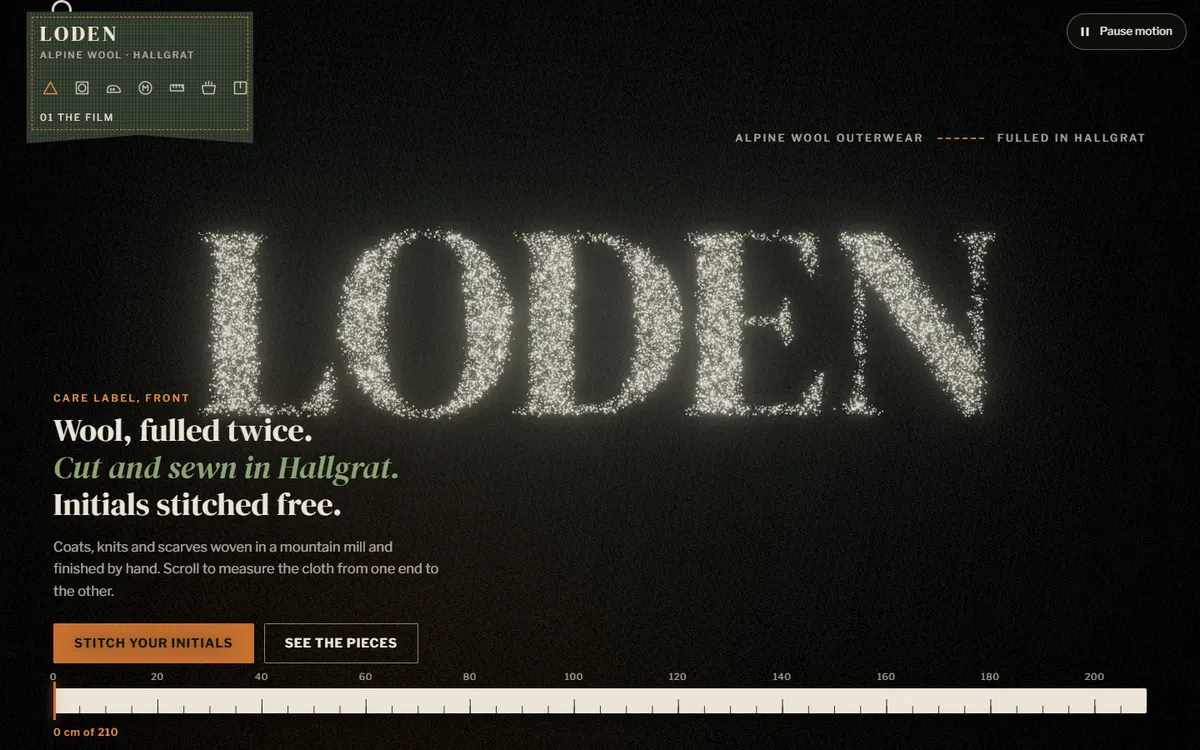 Loden Alpine Wool Outerwear Film of Woven Light website template