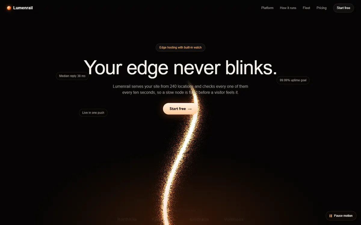 Lumenrail Stream of Light Hosting website template