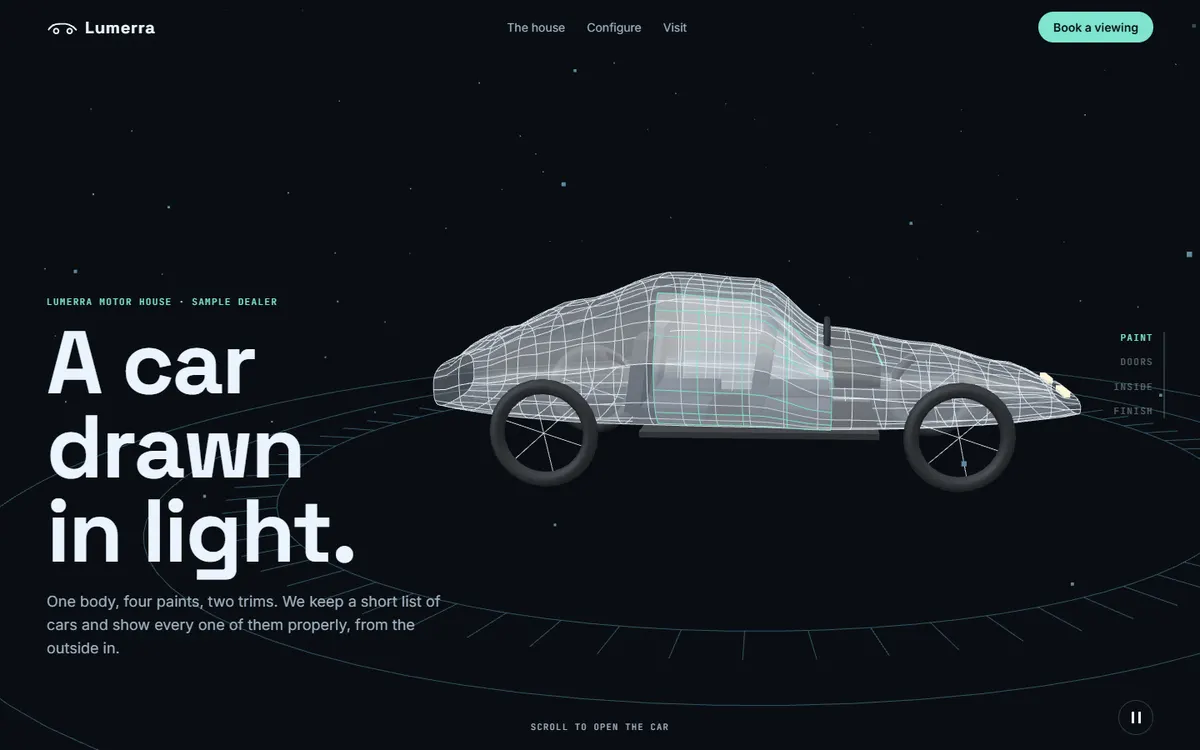 Lumerra Car Dealer Drawn in Light website template