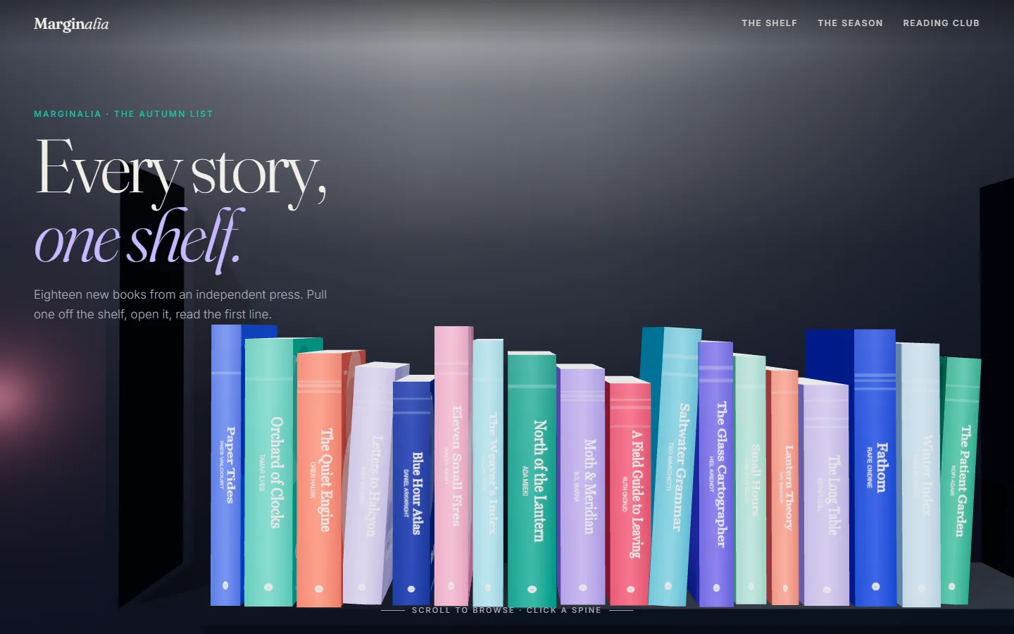 Marginalia 3D Bookshelf Site website template