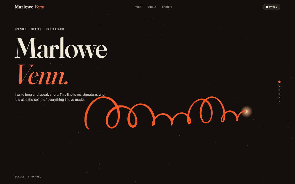 Marlowe Venn Signature That Unrolls Into a Timeline website template