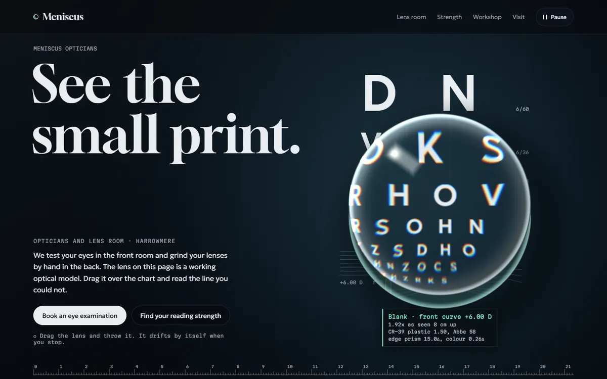 Meniscus Opticians Lens Room website template
