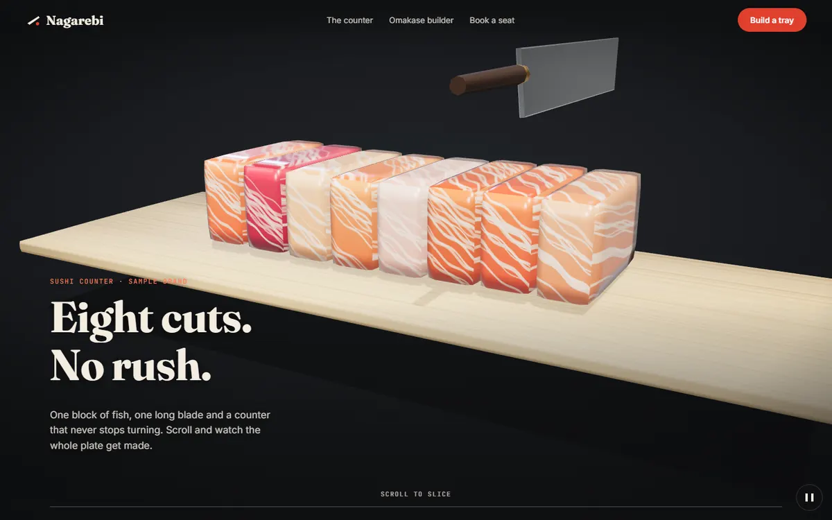 Nagarebi Sushi Counter That Slices and Turns website template