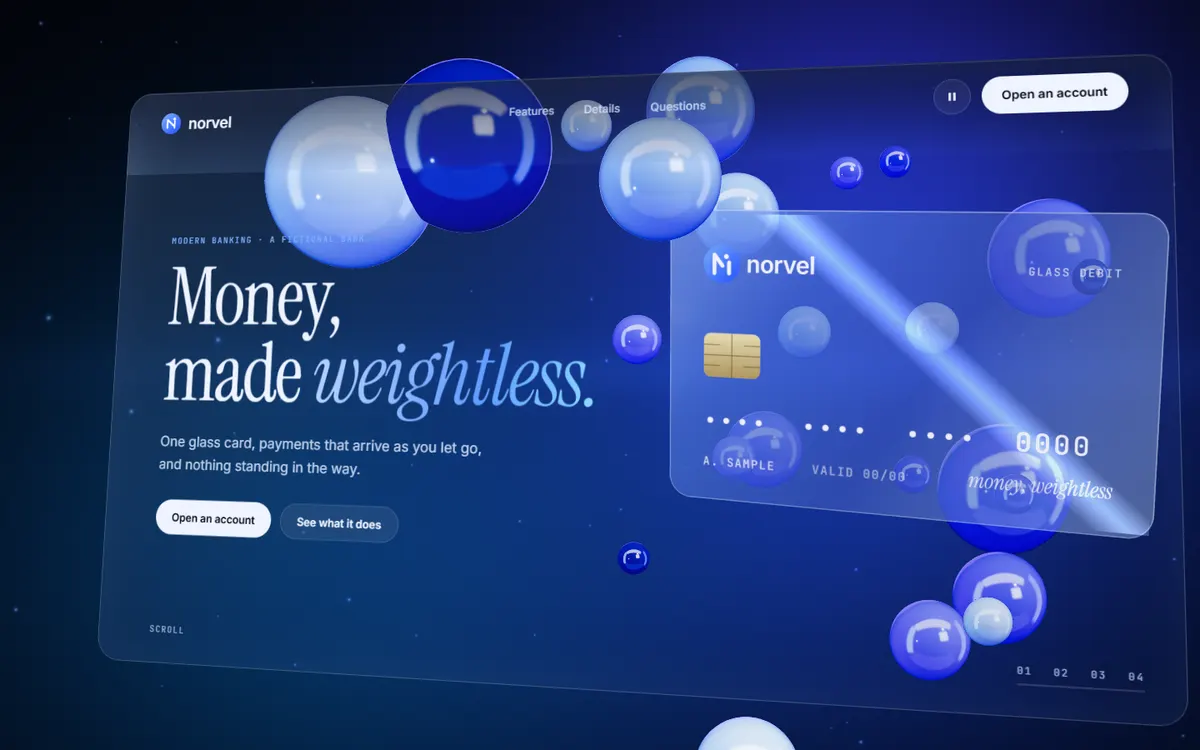 Norvel Glass Card That Flips and Sends a Payment website template