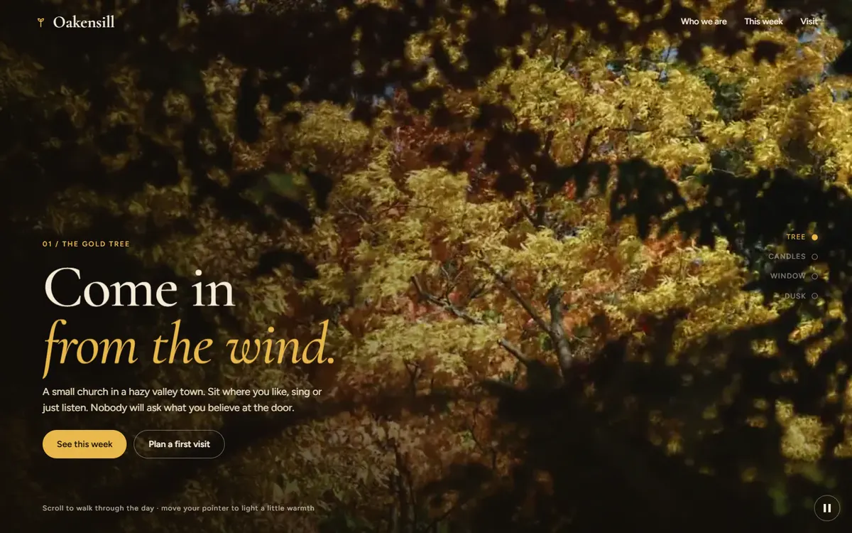 Oakensill: a door left open, scroll through the day website template
