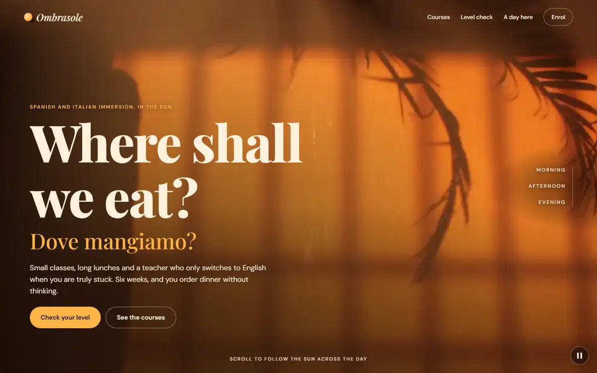 Ombrasole: a language school that follows the sun website template