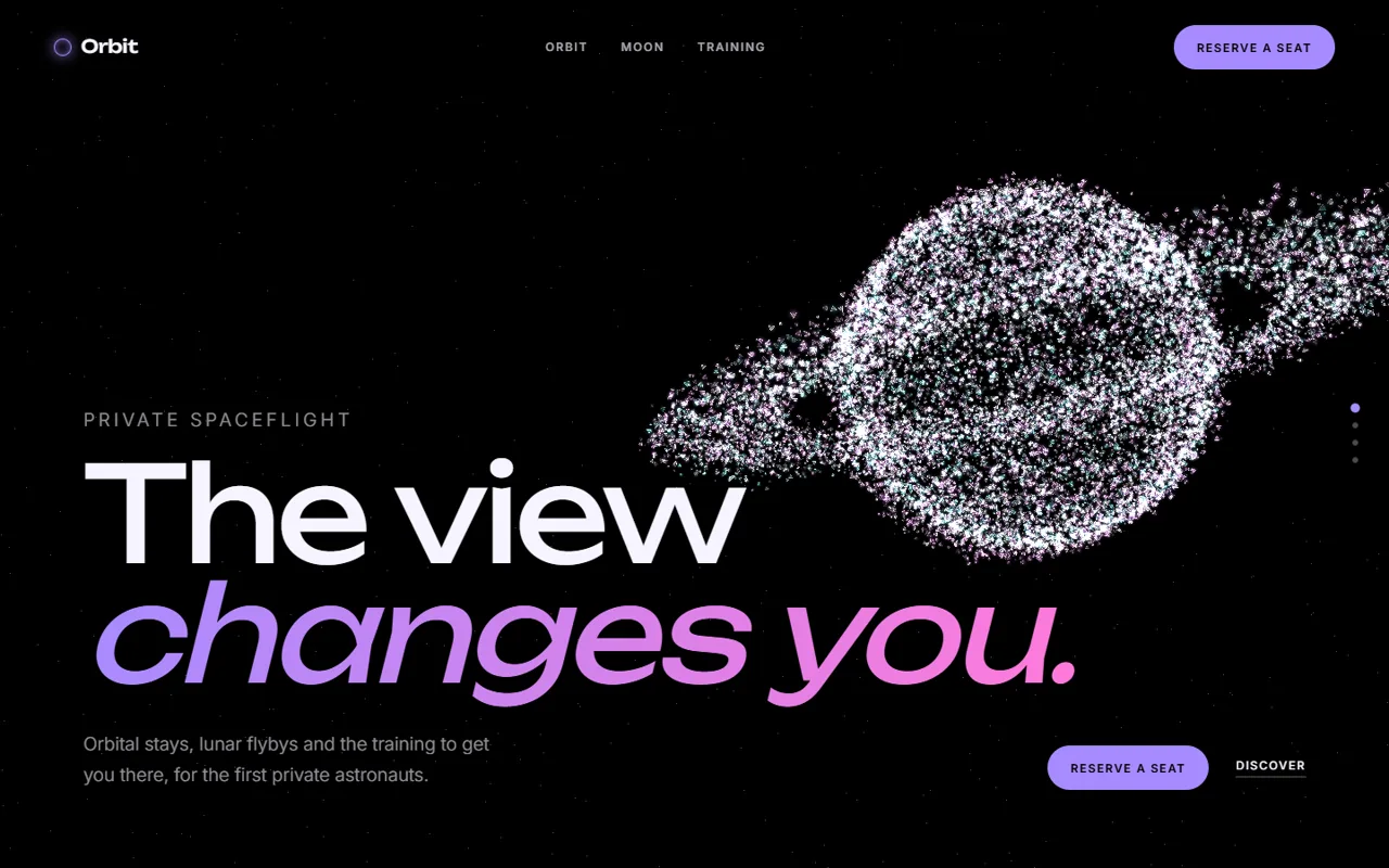 Orbit Space Travel Particle Scene website template