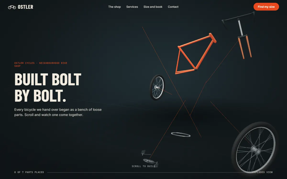 Ostler Bike Shop That Assembles From Parts website template