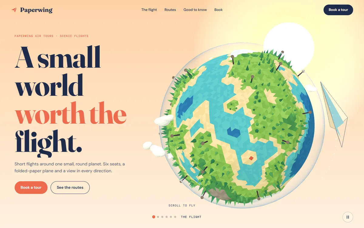 Paperwing Paper Plane That Banks Round a Tiny Planet website template