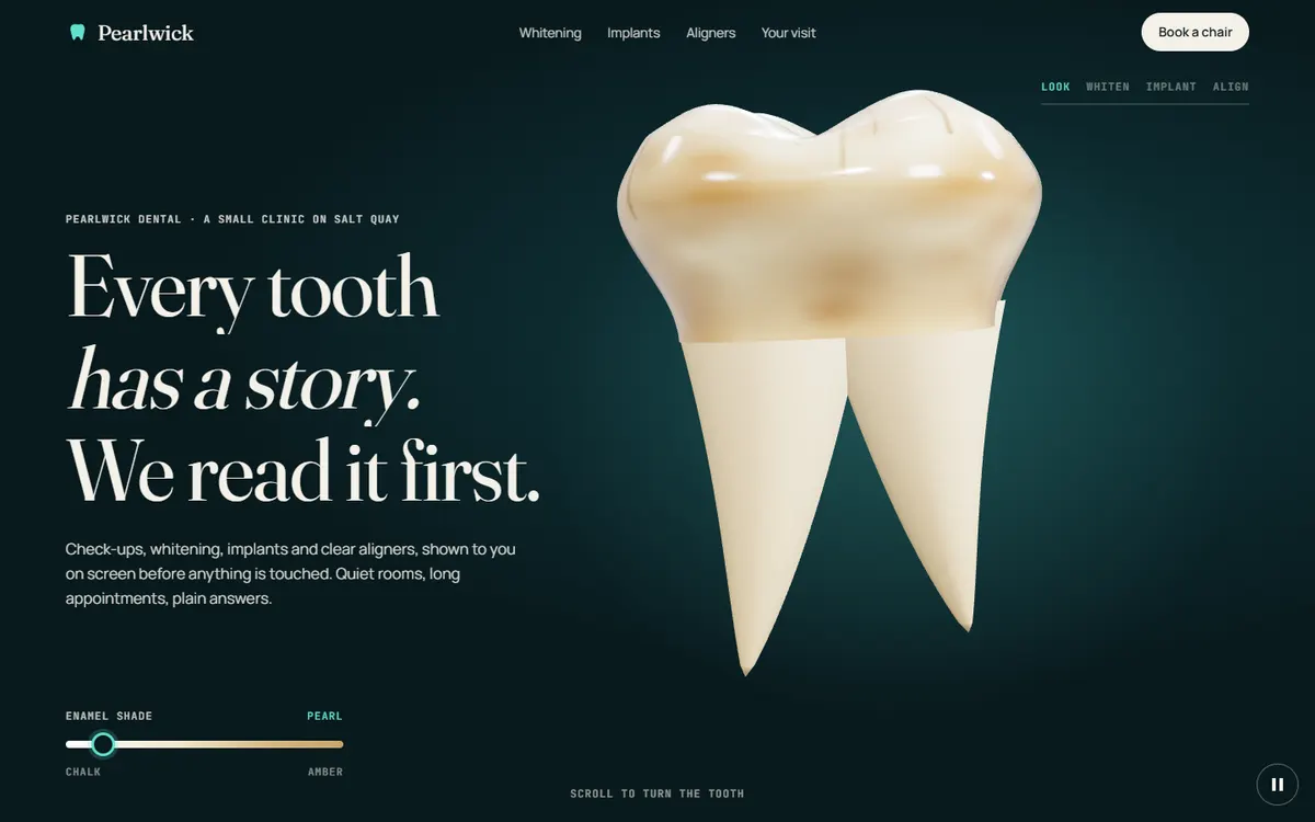 Pearlwick Dental Tooth That Whitens and Takes an Implant website template