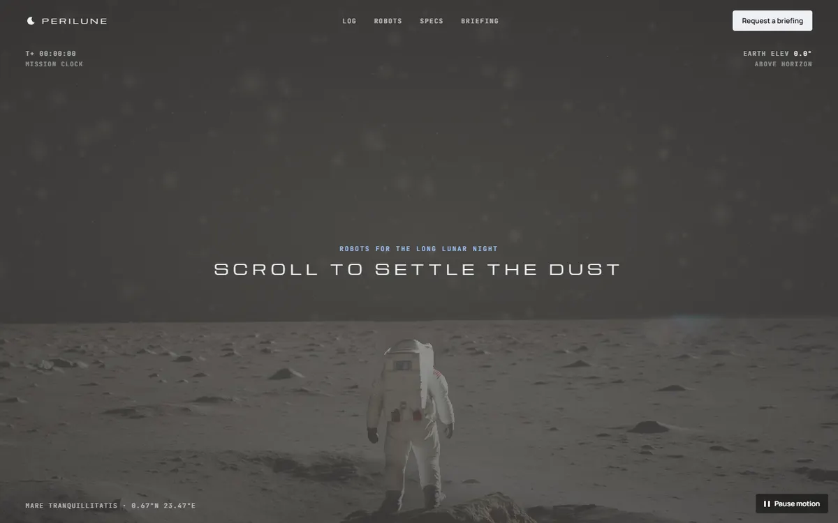 Perilune Earthrise Over a 3D Moon website template
