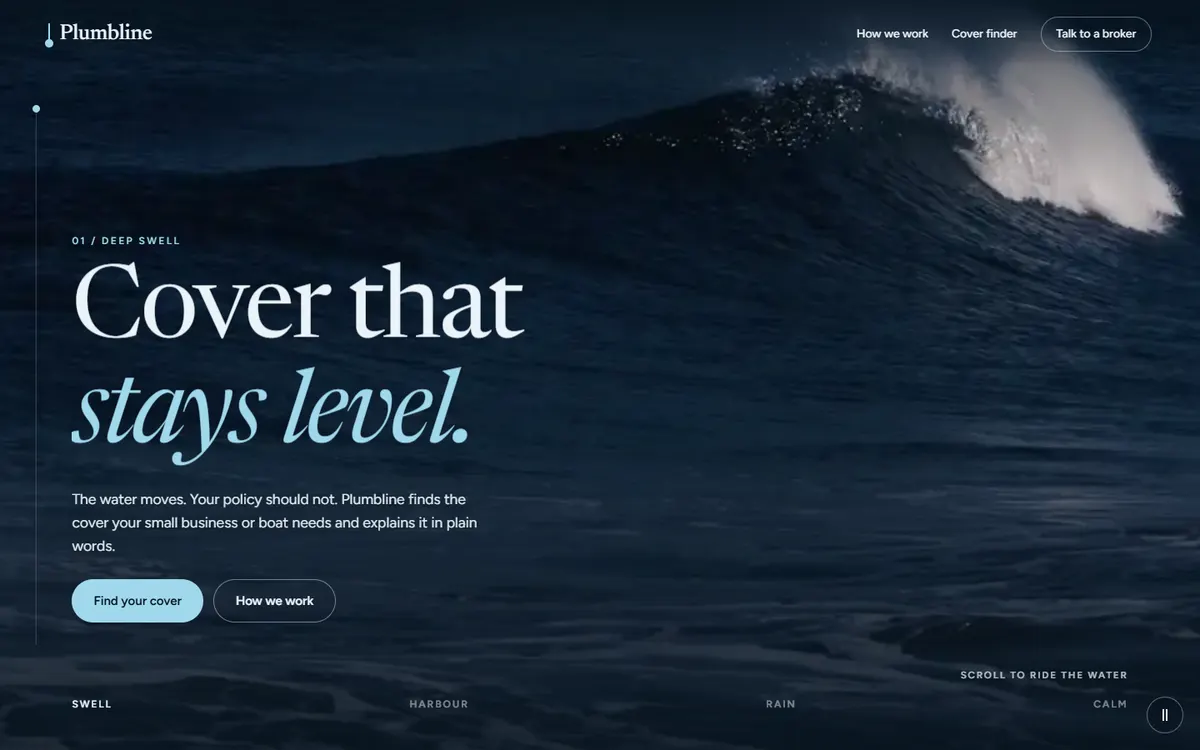 Plumbline: Cover That Stays Level website template
