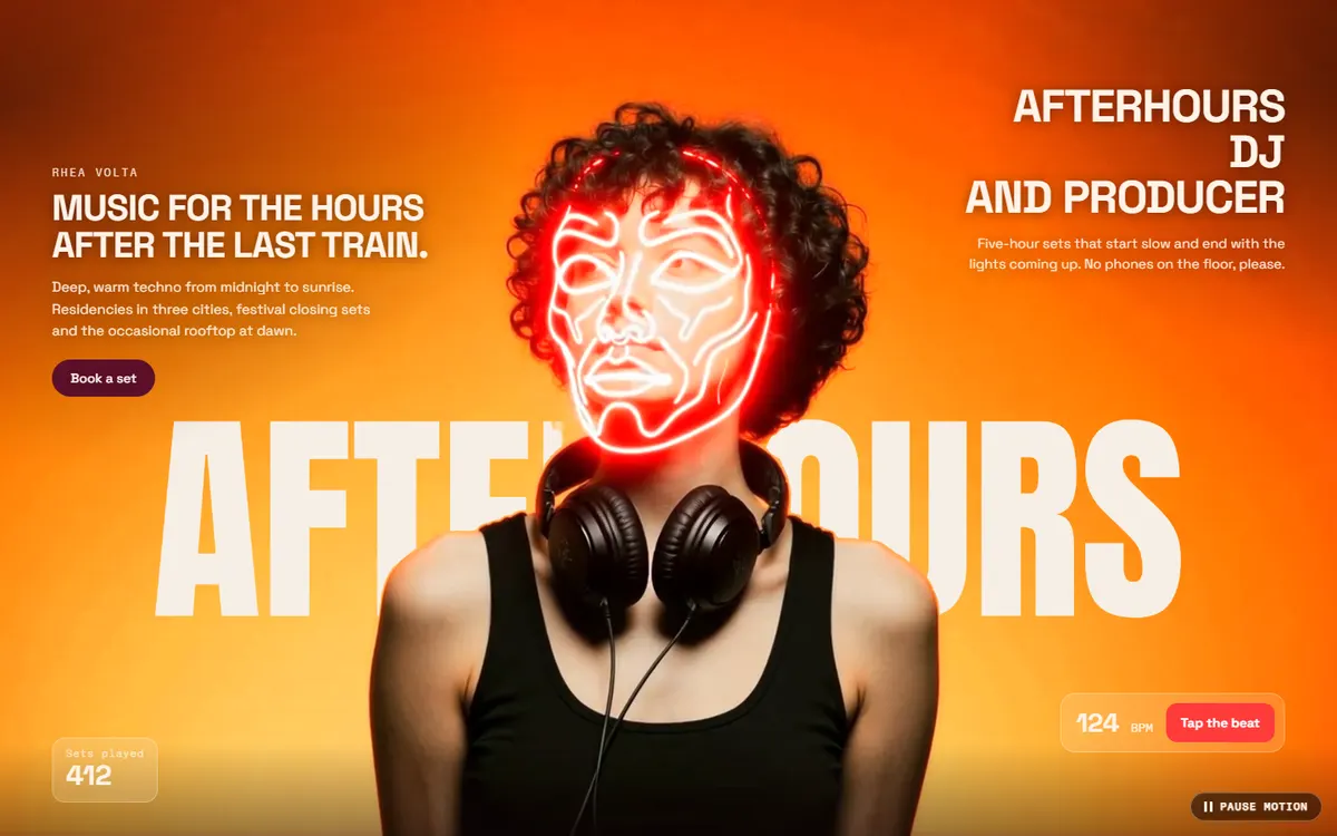Rhea Volta DJ Neon Mask Loop and a Beat You Tap website template
