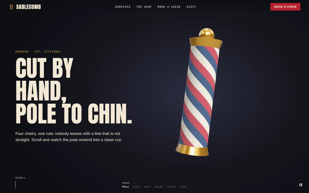 Sablecomb Barber Pole That Recuts a Head website template