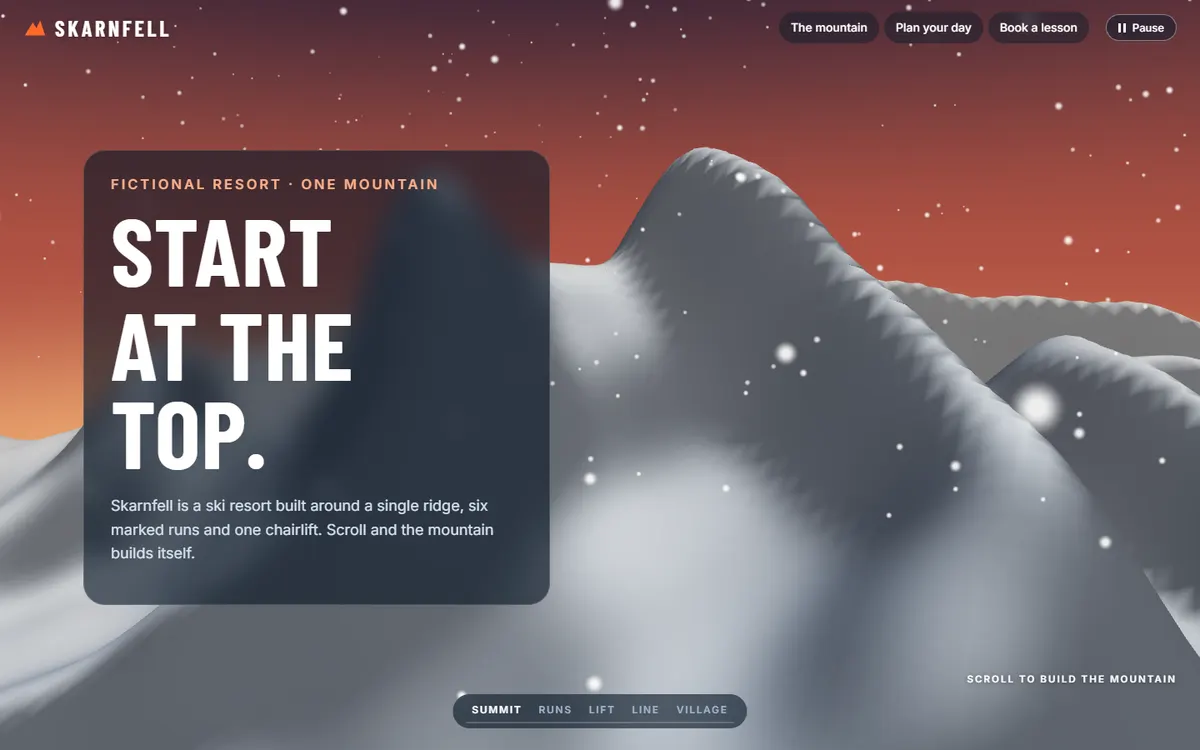 Skarnfell Mountain That Builds Itself on Scroll website template
