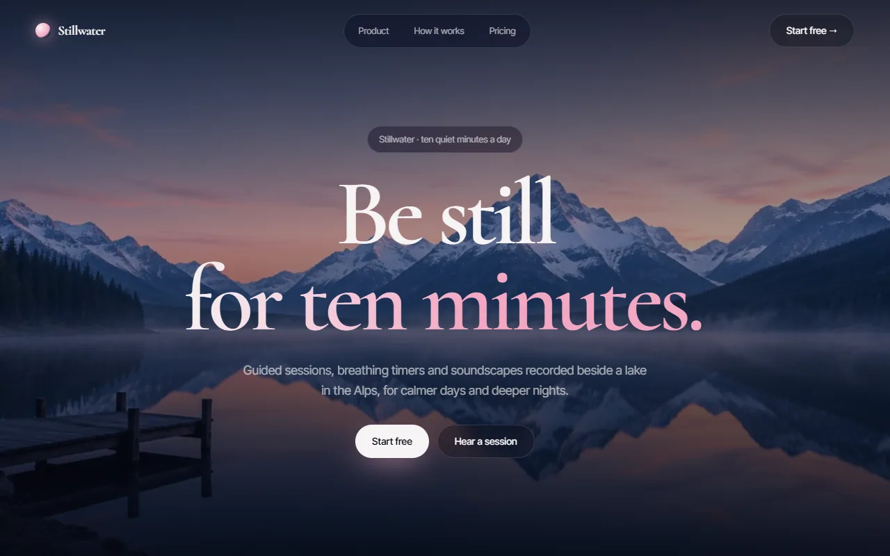Stillwater Meditation App website template