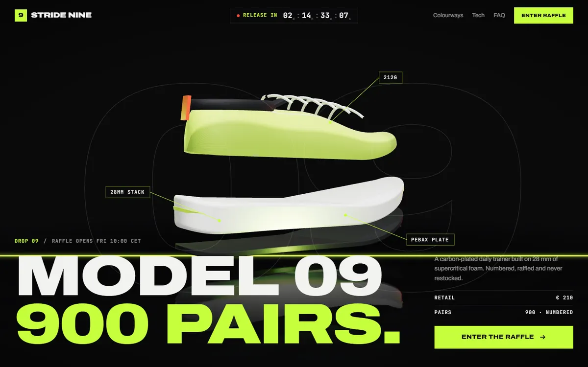 Stride Nine Sneaker Drop Countdown website template