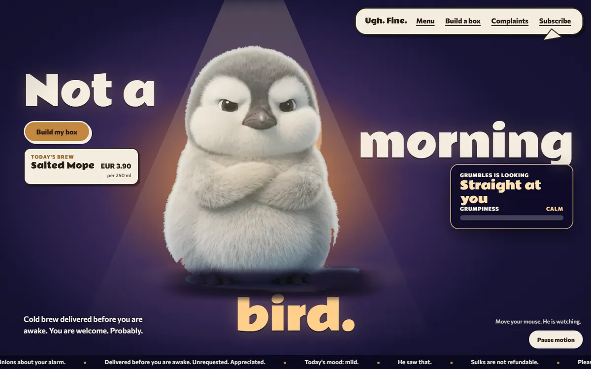 Sulkwell Sulky Penguin Who Watches Your Cursor website template