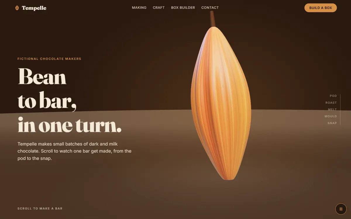 Tempelle Chocolate From Pod to Snap website template