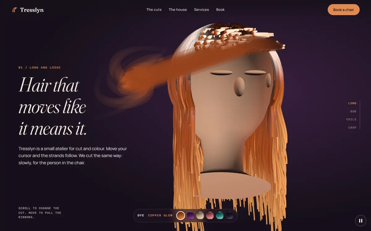 Tresslyn Hair Ribbons That Follow Your Cursor website template