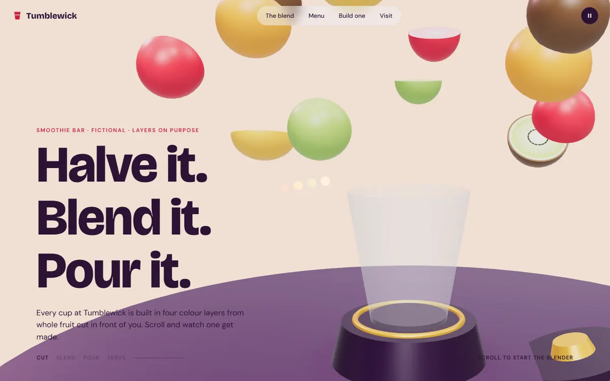 Tumblewick Smoothies That Blend and Pour on Scroll website template