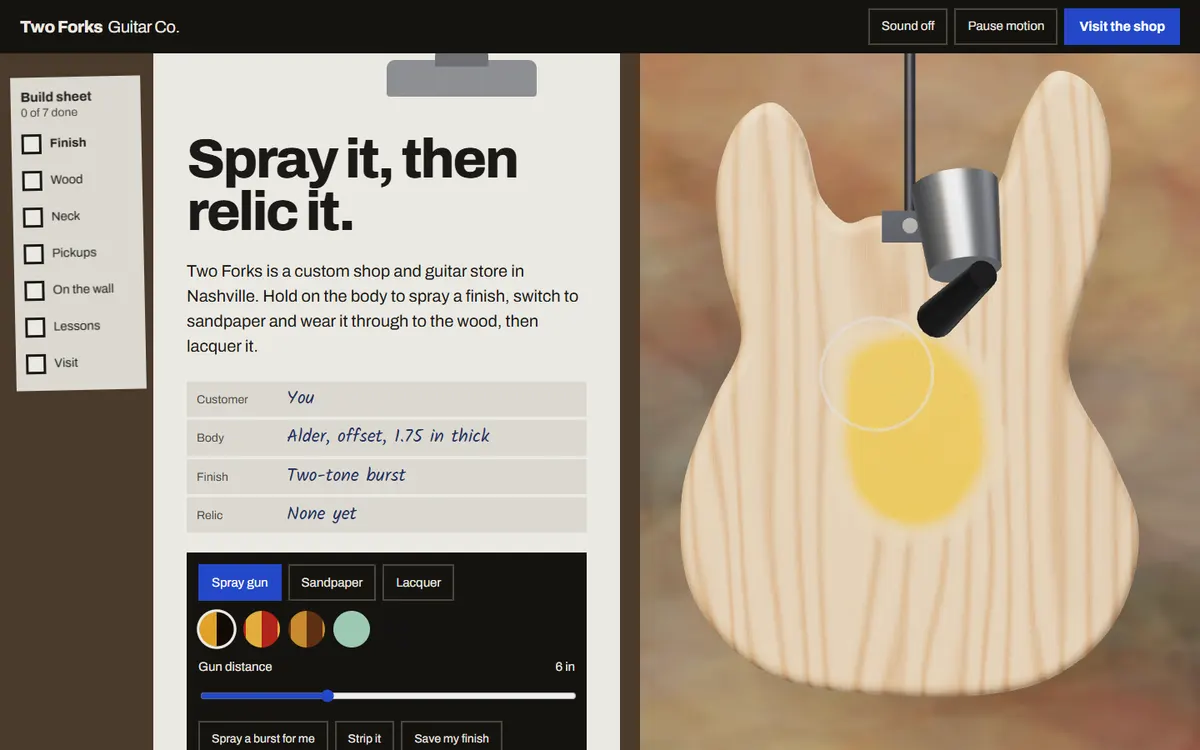 Two Forks Guitar Co. Spray It, Then Relic It website template