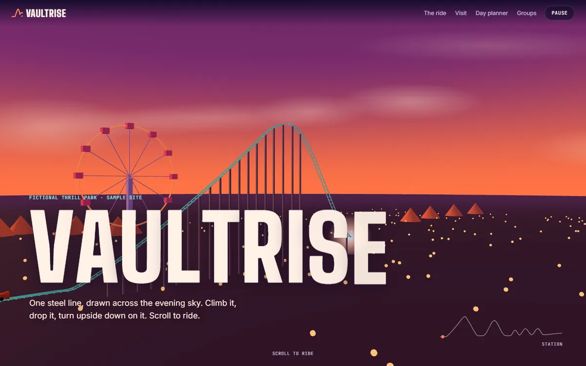 Vaultrise Roller Coaster That Draws Itself website template