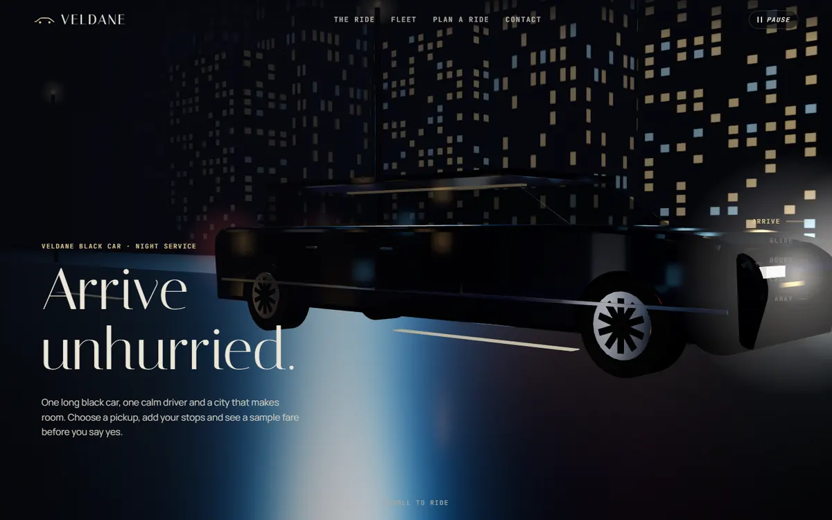 Veldane Night Chauffeur Car With Opening Doors website template